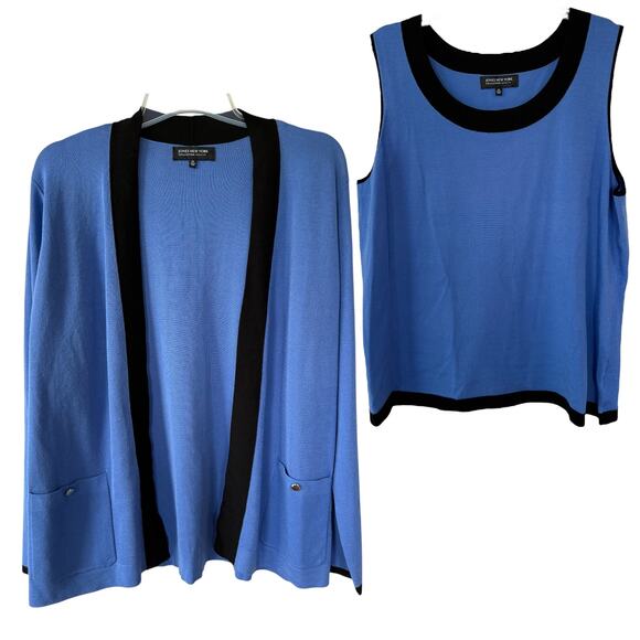 Jones New York Periwinkle Sweater tank set with black trim size 2X - Picture 1 of 15